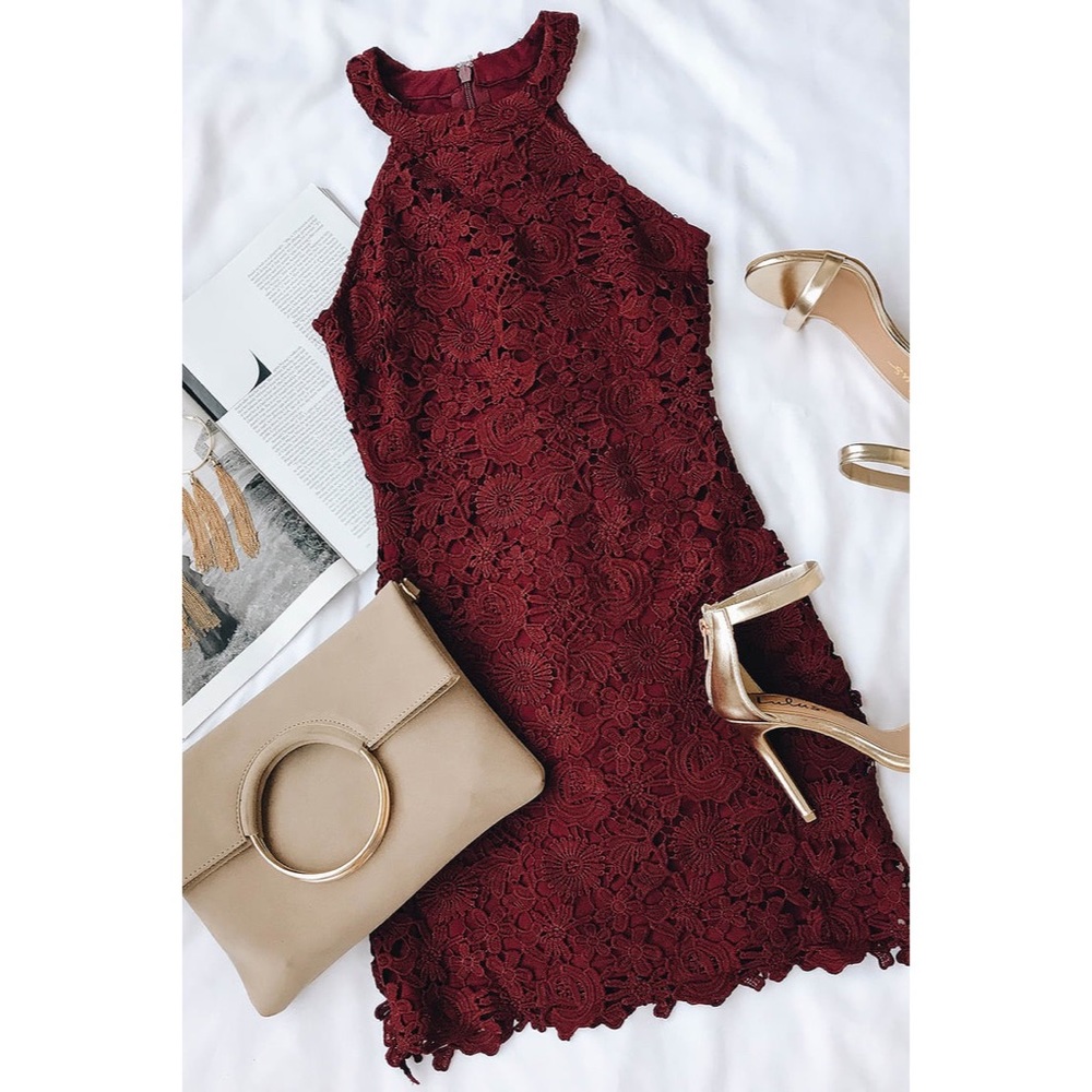 Lulu’s Love Poem Burgundy Lace Dress